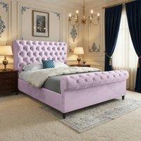 Casani Stourbridge Sleigh Upholstered Pink Soft Velvet Designer Bed Frame | Size: Single
