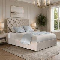 Casani Sudborough Upholstered Soft Velvet Beige Metal Designer Bed Frame in Cream | Size: King