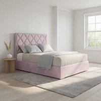 Casani Sudborough Upholstered Soft Velvet Pink Metal Designer Bed Frame | Size: Small Double