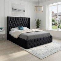 Casani Swinton Straight Winged Black Soft Velvet Designer Bed Frame | Size: Small Double