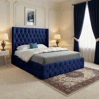 Casani Swinton Straight Winged Blue Soft Velvet Designer Bed Frame | Size: Small Single