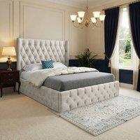 Casani Swinton Straight Winged Beige Soft Velvet Designer Bed Frame in Cream | Size: Small Double