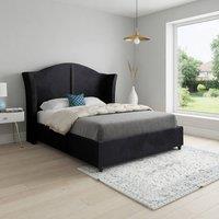 Casani Tissington Curved Winged Black Soft Velvet Designer Bed Frame | Size: Super King