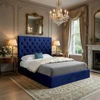 Casani Craster Upholstered Blue Soft Velvet Designer Bed Frame | Size: Single