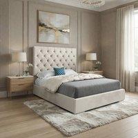 Casani Craster Upholstered Beige Soft Velvet Designer Bed Frame in Cream | Size: Single