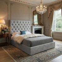 Casani Craster Upholstered Grey Soft Velvet Designer Bed Frame | Size: Super King