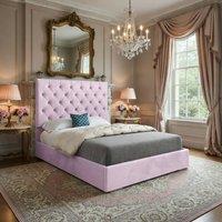 Casani Craster Upholstered Pink Soft Velvet Designer Bed Frame | Size: Super King
