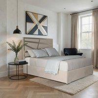 Casani Enborne Upholstered Soft Velvet Beige Metal Designer Bed Frame in Cream | Size: Super King