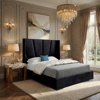 Casani Farleigh Wide Curved Winged Black Soft Velvet Designer Bed Frame | Size: Double