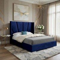 Casani Farleigh Wide Curved Winged Blue Soft Velvet Designer Bed Frame | Size: Double