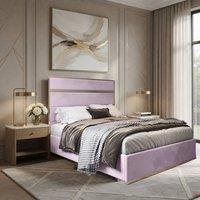 Casani Flookburgh Upholstered Soft Velvet Pink Metal Designer Bed Frame | Size: Super King