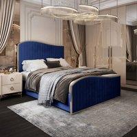Casani Gainsborough Upholstered Soft Velvet Blue Metal Designer Bed Frame | Size: Small Double