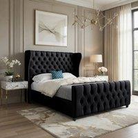 Casani Horsham Straight Upholstered Black Soft Velvet Designer Bed Frame | Size: Small Double