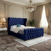 Casani Horsham Straight Upholstered Blue Soft Velvet Designer Bed Frame | Size: Small Double