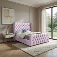Casani Horsham Straight Upholstered Pink Soft Velvet Designer Bed Frame | Size: King