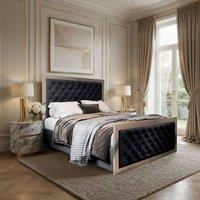 Casani Launceston Upholstered Soft Velvet Black Metal Designer Bed Frame | Size: Small Double