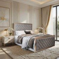 Casani Launceston Upholstered Soft Velvet Grey Metal Designer Bed Frame | Size: Small Double