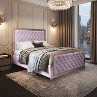 Casani Launceston Upholstered Soft Velvet Pink Metal Designer Bed Frame | Size: Small Double
