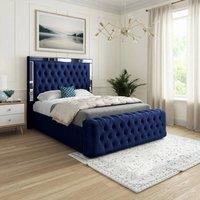Casani Ludgershall Mirror Upholstered Blue Soft Velvet Designer Bed Frame | Size: Super King