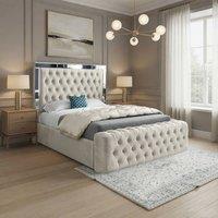 Casani Ludgershall Mirror Upholstered Beige Soft Velvet Designer Bed Frame in Cream | Size: Super King