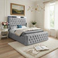 Casani Ludgershall Mirror Upholstered Grey Soft Velvet Designer Bed Frame | Size: Super King