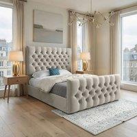 Casani Poulton Upholstered Beige Soft Velvet Designer Bed Frame in Cream | Size: Double