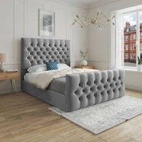 Casani Poulton Upholstered Grey Soft Velvet Designer Bed Frame | Size: Double