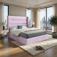 Casani Ranskill Straight Winged Pink Soft Velvet Designer Bed Frame | Size: Small Single