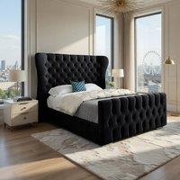 Casani Reydon Wide Curved Winged Black Soft Velvet Designer Bed Frame | Size: Single