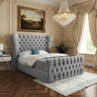 Casani Reydon Wide Curved Winged Grey Soft Velvet Designer Bed Frame | Size: Double