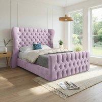 Casani Reydon Wide Curved Winged Pink Soft Velvet Designer Bed Frame | Size: Double