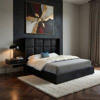Casani Robertsbridge Straight Winged Black Soft Velvet Designer Bed Frame | Size: Super King