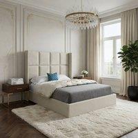 Casani Robertsbridge Straight Winged Beige Soft Velvet Designer Bed Frame in Cream | Size: Super King