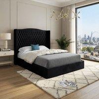Casani Rowledge Winged Upholstered Black Soft Velvet Designer Bed Frame | Size: Small Double