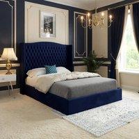 Casani Rowledge Winged Upholstered Blue Soft Velvet Designer Bed Frame | Size: Small Double