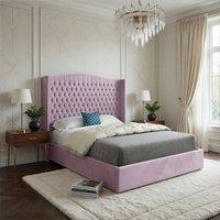 Casani Rowledge Winged Upholstered Pink Soft Velvet Designer Bed Frame | Size: Small Double