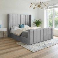 Casani Shildon Straight Winged Grey Soft Velvet Designer Bed Frame | Size: Single