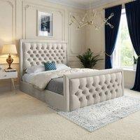 Casani Silchester Upholstered Beige Soft Velvet Designer Bed Frame in Cream | Size: Small Single