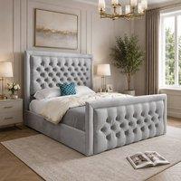 Casani Silchester Upholstered Grey Soft Velvet Designer Bed Frame | Size: Single