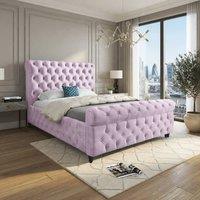 Casani Steventon Sleigh Upholstered Pink Soft Velvet Designer Bed Frame | Size: Super King