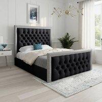 Casani Thorpe Glitter Border Upholstered Black Soft Velvet Designer Bed Frame | Size: Small Double
