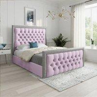 Casani Thorpe Glitter Border Upholstered Pink Soft Velvet Designer Bed Frame | Size: Small Single