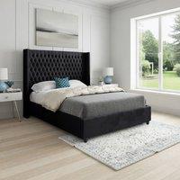 Casani Tickhill Straight Winged Black Soft Velvet Designer Bed Frame | Size: Single