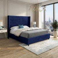 Casani Tickhill Straight Winged Blue Soft Velvet Designer Bed Frame | Size: Double