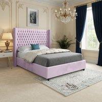 Casani Tickhill Straight Winged Pink Soft Velvet Designer Bed Frame | Size: Double