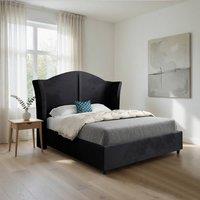 Casani Titchmarsh Curved Winged Black Soft Velvet Designer Bed Frame | Size: Double