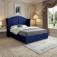 Casani Titchmarsh Curved Winged Blue Soft Velvet Designer Bed Frame | Size: Double