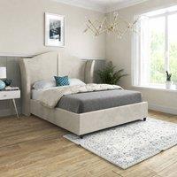 Casani Titchmarsh Curved Winged Beige Soft Velvet Designer Bed Frame in Cream | Size: Super King