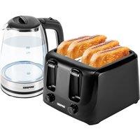 Geepas Kettle & Toaster Set Illuminating 1.7L Glass Kettle & 4 Slice Toaster in Black