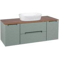 Bathroom Kingdom Monza Green & Walnut Fluted Wall Hung Vanity Drawer Basin 1200mm